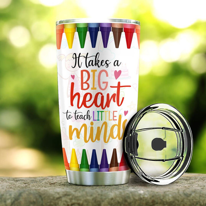 Personalized Travel Cup For Teacher To Teach Little Minds Colorful Crayons 20oz Tumbler Custom Name Back To School Gifts