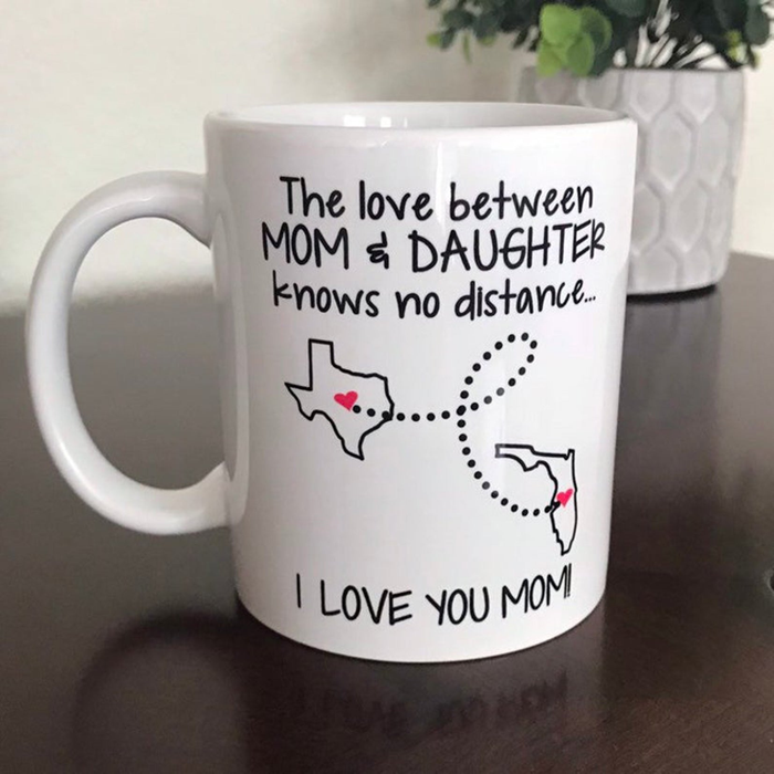 Personalized Coffee Mug For Mom The Love Between Mother And Daughter Custom Name White Cup Long Distance Gifts Ideas