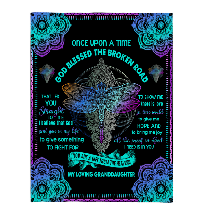 Personalized Premium Fleece Blanket To My Granddaughter Dragonfly & Mandala Pattern Print Custom Name Blankets