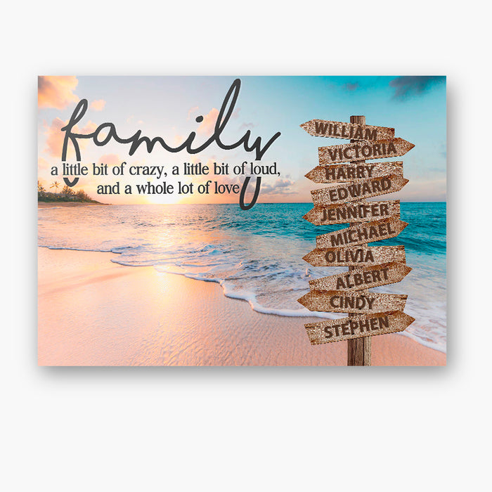 Personalized Wall Art Canvas For Family Lot Of Love Sunset On The Beach Street Sign Poster Print Custom Multi Name