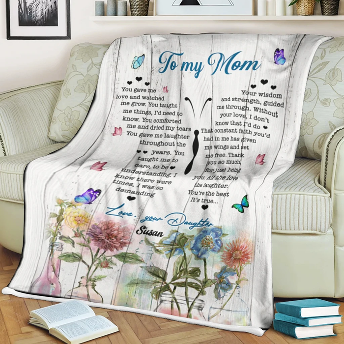 Personalized Wooden Blanket To My Mom Floral & Butterfly Quotes Design Blanket For Mothers Day Custom Name