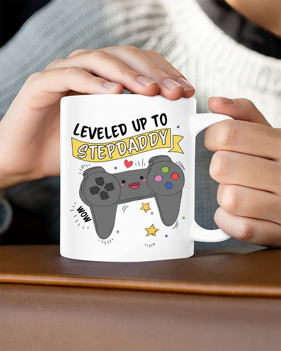 Coffee Mug For Step Dad Leveled Up To Stepfather Coffee Gift From Daughter Ceramic Mugs 11Oz 15Oz