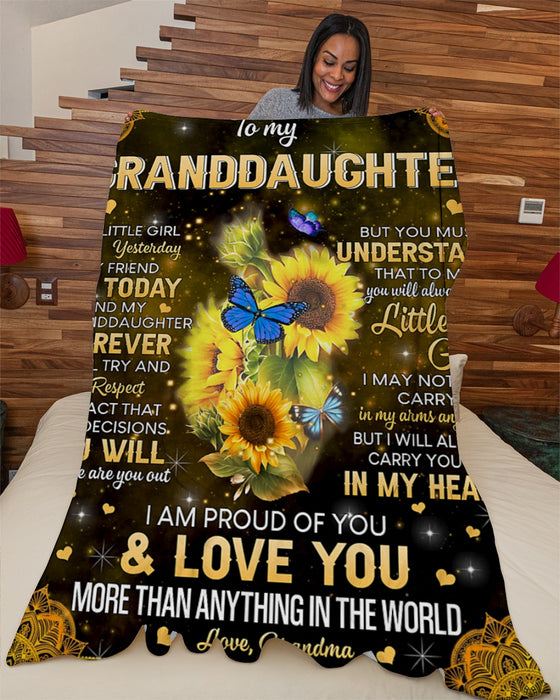 Personalized Blanket To My Granddaughter From Grandma My Little Girl Sunflower Print Galaxy Background Custom Name