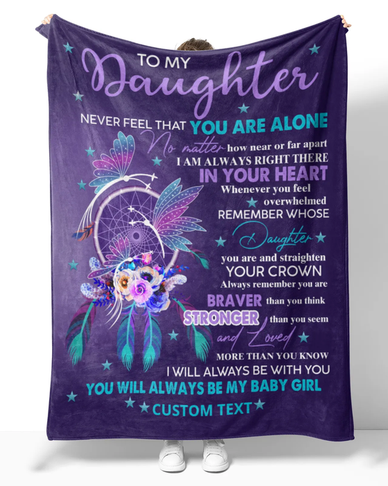 Personalized Purple Fleece Blanket To My Daughter Dragonfly & Dreamcatcher Blanket Custom Name