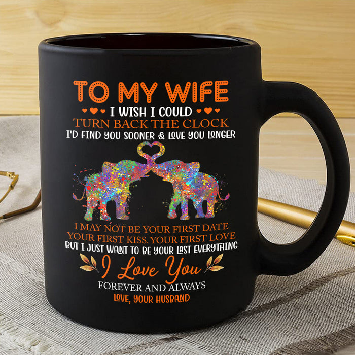 Personalized Coffee Mug For Wife From Husband Colorful Elephant Love You Longer Custom Name Black Cup Gifts For Birthday