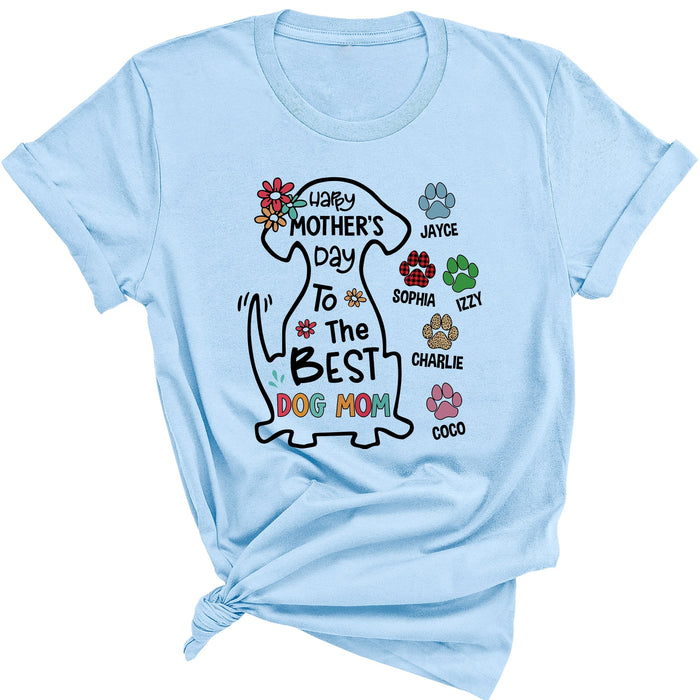 Personalized Tee Shirt For Mom Happy Mother's Day To The Best Dog Mom Shirt Cute Dog Art Printed Shirt