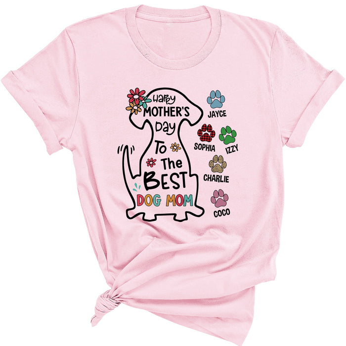Personalized Tee Shirt For Mom Happy Mother's Day To The Best Dog Mom Shirt Cute Dog Art Printed Shirt