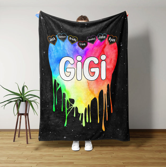 Personalized To My Grandma Blanket From Grandkids Gigi Colorful Melted Heart Custom Name Gifts For Christmas