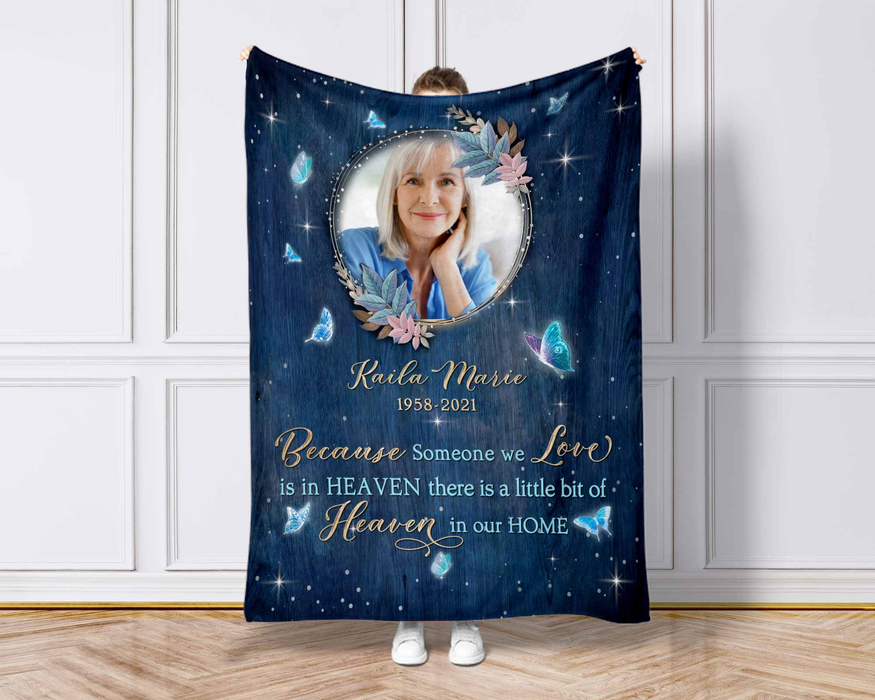 Personalized Memorial Blanket For Loss Of Loved Ones A Little Bit Of Heaven In Our Home Custom Name Photo Sympathy Gifts