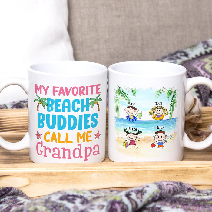 Personalized White Ceramic Coffee Mug For Grandpa My Favorite Beach Buddies Custom Grandkids Name 11 15oz Cup