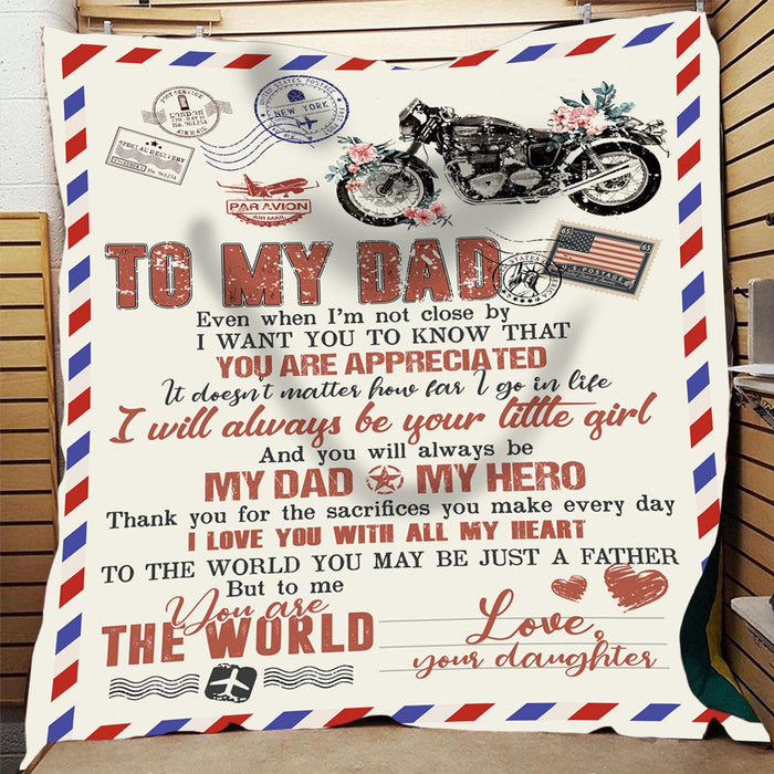 Personalized To My Dad Air Mail Blanket From Daughter Even When I'm Not Close By Flower & Motorcycle Printed