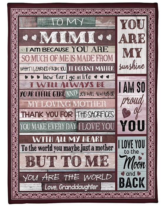 Personalized To My Mimi Blanket From Grandkids You Are My Sunshine Wooden Background Design Premium Blanket