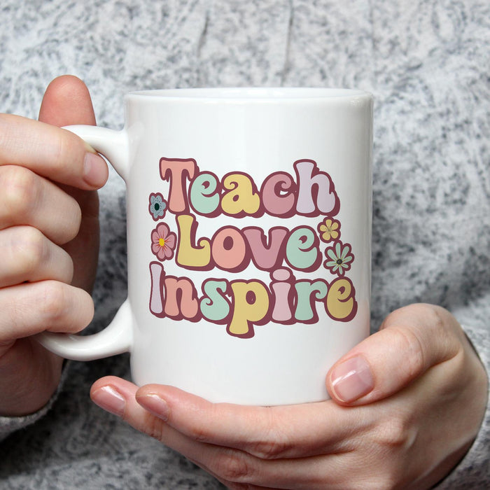 Novelty Ceramic Coffee Mug Teach Love Inspire Colorful Style Flower Design 11 15oz Back To School Cup