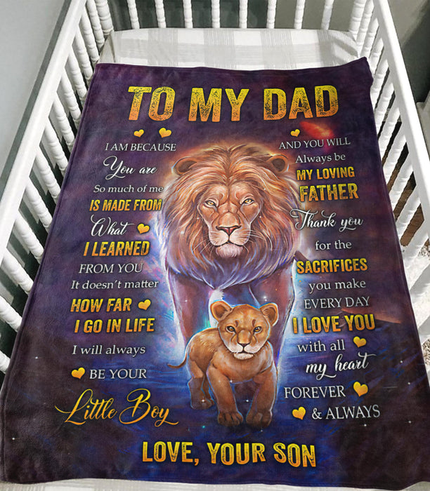 Personalized Blanket To My Dad From Son My Loving Father Old And Baby Lion Printed Vintage Design Custom Name