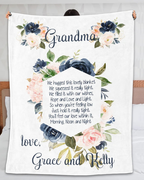 Personalized Blanket For Grandma We Hugged This Lovely Blanket Geometry Frame Flower Printed Custom Grandkids Name