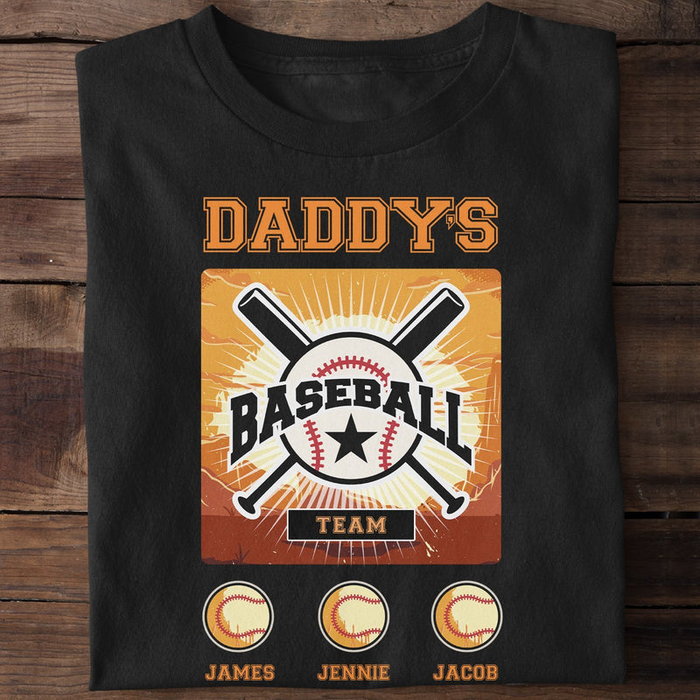 Personalized T-Shirt For Baseball Lovers Dad Daddy'S Baseball Team Balls Printed Custom Kids Name Vintage Design