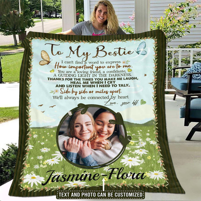 Personalized To My Bestie Sister Blanket Flower Butterflies How Important You Are Custom Name & Photo Christmas Gifts
