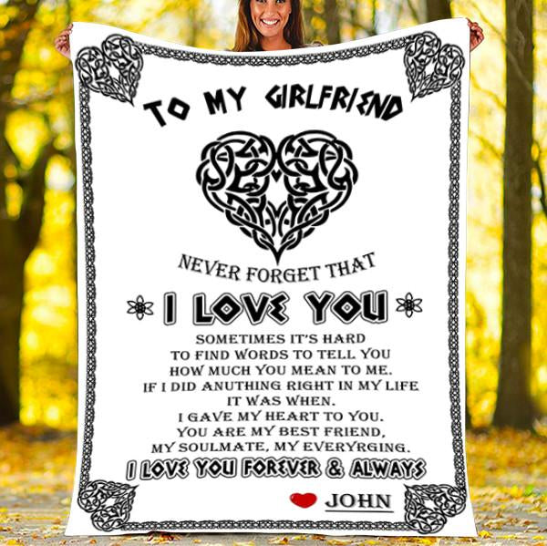 Personalized Fleece Sherpa Blanket To My Girlfriend From Boyfriend Never Forget That I Love You Heart Pattern Printed