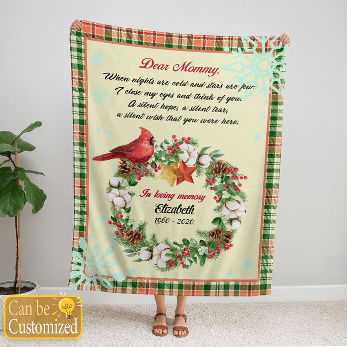 Personalized Memorial Blanket For Mom In Heaven When Nights Are Cold And Stars Are Few Cardinal Bird Custom Name & Year