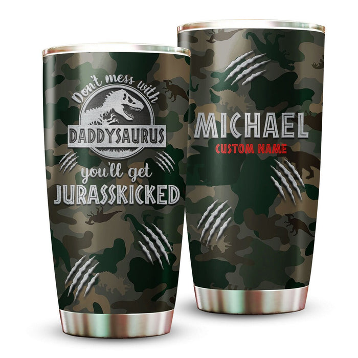 Personalized To My Dad Tumbler From Son Daughter Camouflage Dinosaur Daddysaurus Custom Name 20oz Travel Cup Gifts