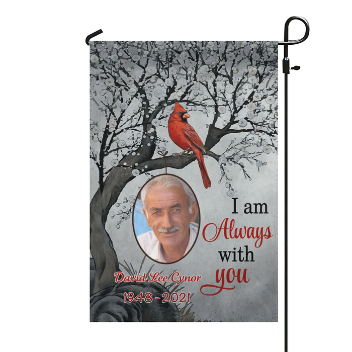 Personalized Memorial Flag For Family In Heaven Cardinal Always With You Blossom Custom Name Photo Cemetery Decoration