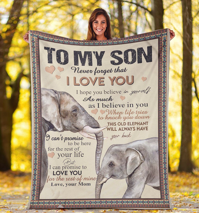 Personalized To My Son Fleece Blanket From Mom Never Forget That I Love You Elephant Family Printed Blanket