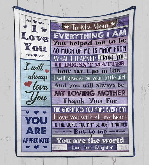 Personalized Fleece Sherpa Blanket To My Mom From Daughter I Will Always Love You Custom Name Purple Wooden Printed