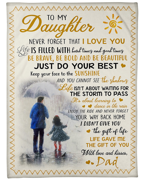 Personalized Blanket To My Daughter From Dad Daddy & Baby Under The Rain Cute Sun Print Vintage Design Custom Name