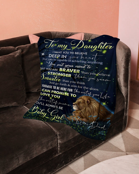 Personalized Blanket To My Daughter From Dad Whose Daughter You Are Lion Printed Galaxy Background Custom Name