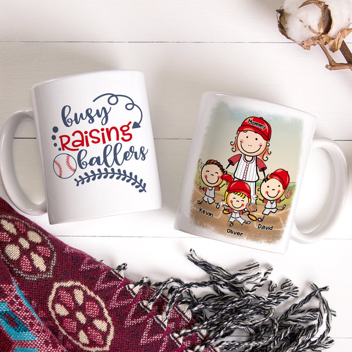 Personalized Ceramic Coffee Mug For Baseball Lovers To Mom Busy Raising Ballers Kid Print Custom Name 11 15oz Cup