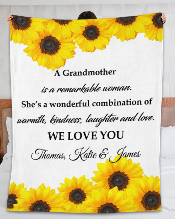Personalized Blanket For Grandma A Grandmother Is A Remarkable Woman Sunflower Printed Custom Grandkids Name