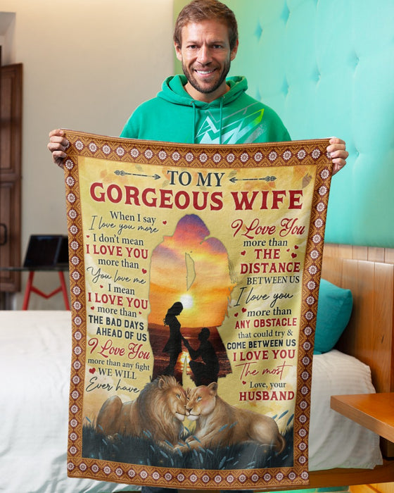 Personalized Blanket To My Wife From Husband I Say I Love You More Lion Couple Under The Sunset Custom Name