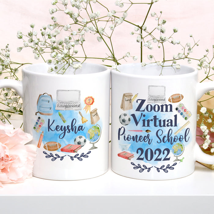 Personalized Back To School Mug Pioneer School Virtual School Supply Print Custom Name 11 15oz Ceramic Coffee Cup