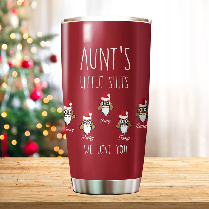 Personalized Tumbler Gifts For Auntie From Nephew Niece Aunt's Little Shits Funny Santa's Hat Custom Name Travel Cup