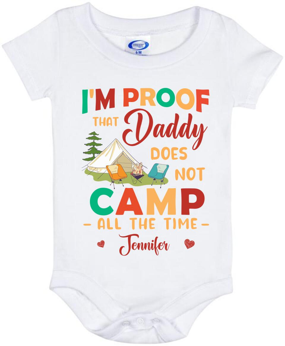 Personalized Baby Onesie For Camper Daddy Doesn't Camp All The Time Colorful Design Camp Printed Custom Name