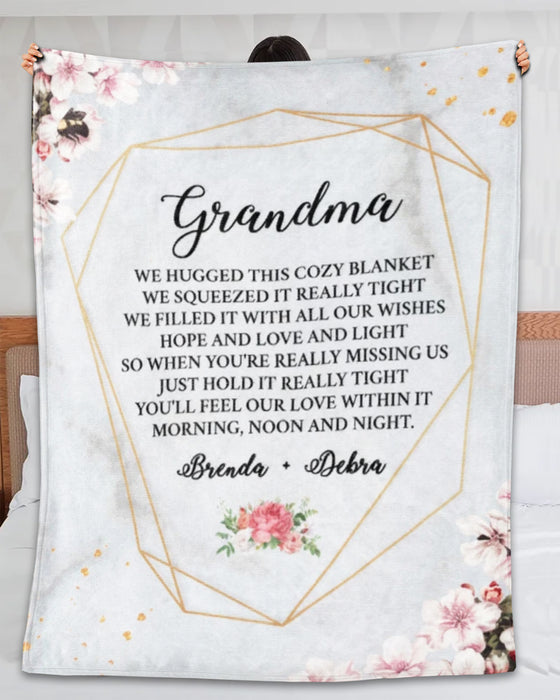 Personalized Blanket For Grandma We Hugged This Cozy Blanket Flower Printed Geometry Design Custom Grandkids Name