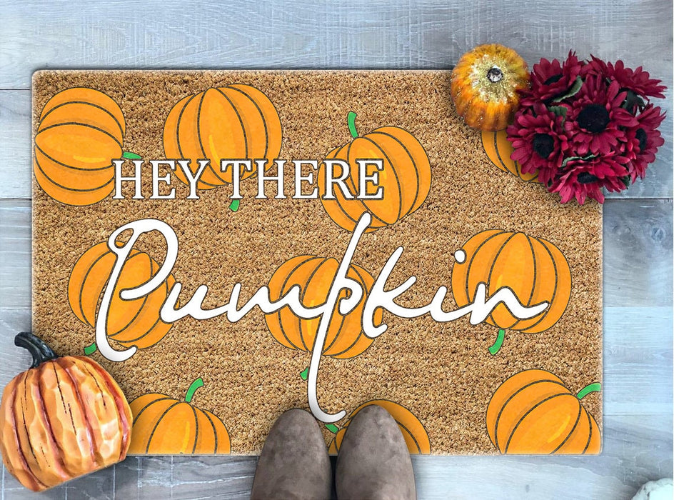 Welcome Doormat For Fall Loves Hey There Pumpkin Cute Orange Pumpkins Printed Porch Decor Thanksgiving Doormat