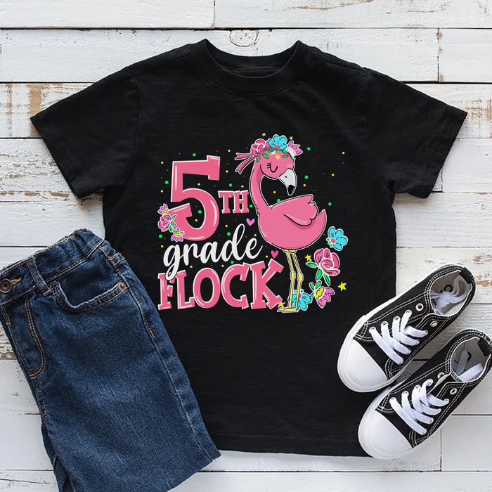 Personalized T-Shirt For Kids 5th Grade Flock Colorful Design Custom Grade Level Back To School Outfit