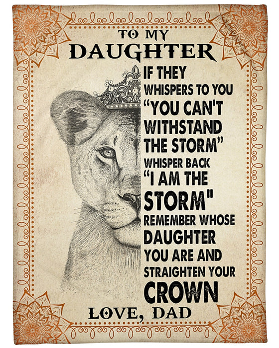 Personalized Blanket To My Daughter From Dad Baby Lion With Crown Print Vintage Rustic Mandala Design Custom Name