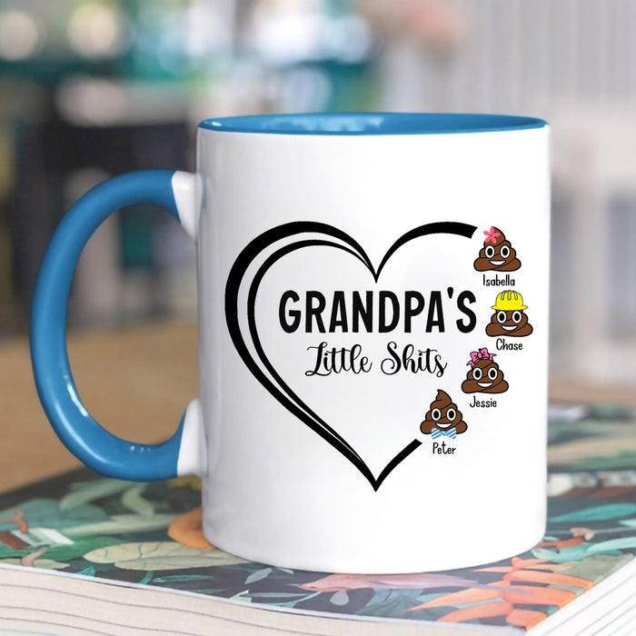 Personalized Accent Mug Grandpa's Little Shits Funny Naughty Shit Printed Custom Grandkid's Name 11 15oz Cup