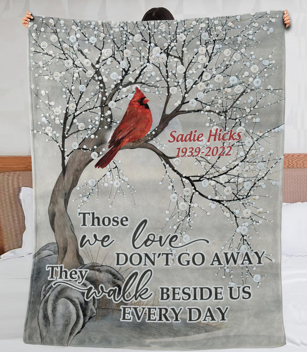 Personalized Memorial Blanket For Loss Of Loved One In Heaven Custom Name And Year Cardinal Winter They Walk Beside Us
