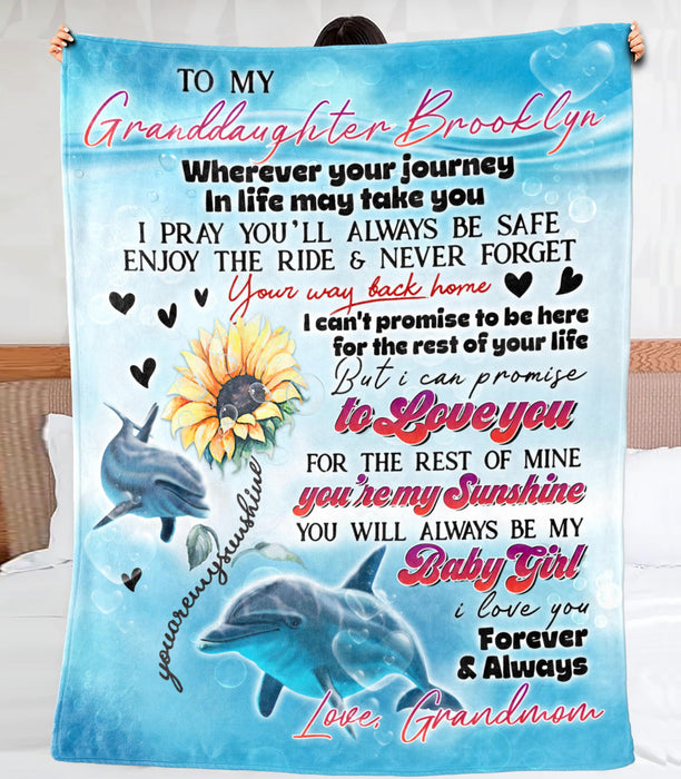 Personalized Fleece Blanket To My Granddaughter Print Sea Dolphin Family Customized Blanket Gifts For Birthday Graduation