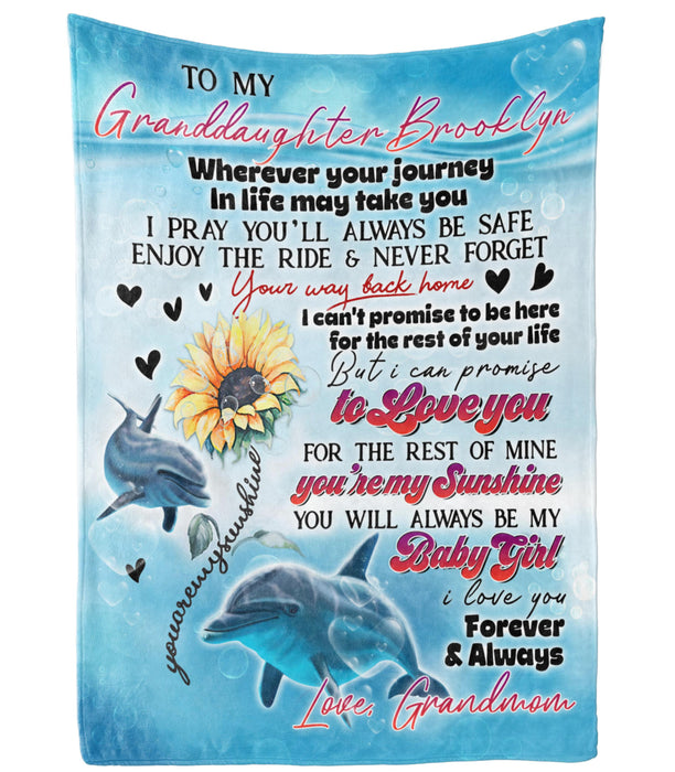 Personalized Fleece Blanket To My Granddaughter Print Sea Dolphin Family Customized Blanket Gifts For Birthday Graduation