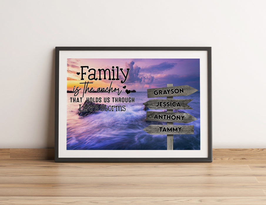 Personalized Multi Family Names Poster Canvas Print Ocean With Quotes Family Is The Anchor That Hold Us Through