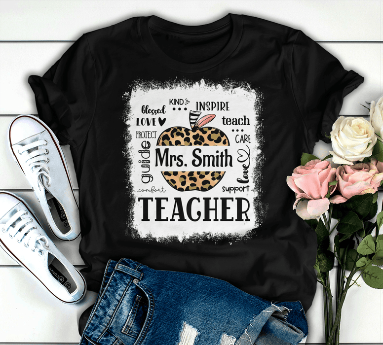 Personalized T-Shirt For Teachers Love Protect Guide Leopard Apple Design Custom Name Back To School Outfit