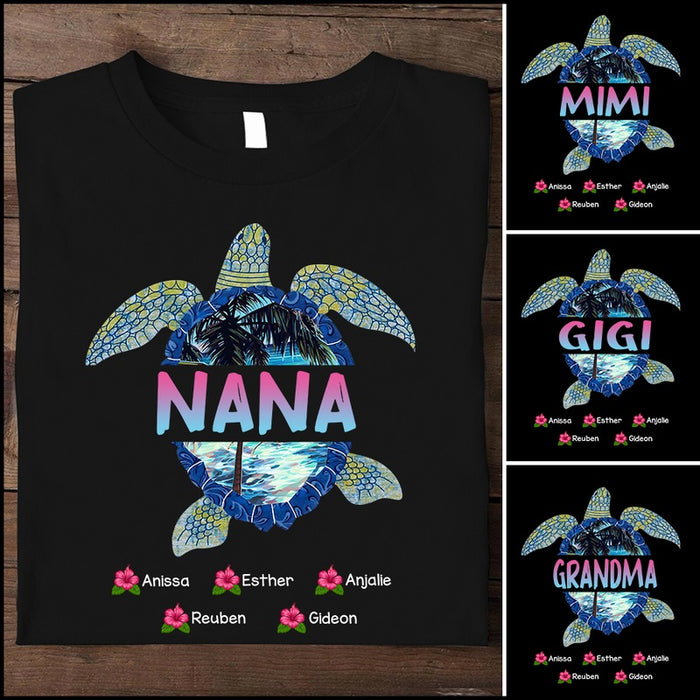 Personalized T-Shirt For Grandma Nana Turtle Shirt Custom Grandkids Name Shirt