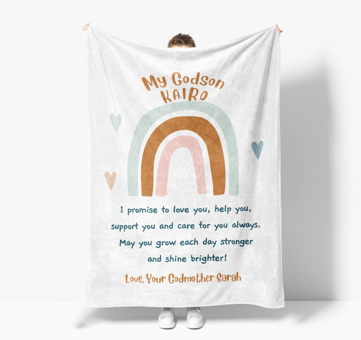 Personalized To My Godson Blanket From Godparents Baptism Promise Love You Help You Custom Name Gifts For Christmas