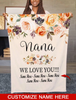 Personalized Blanket For Grandma Nana We Love You Colorful Flower Printed Custom Grandkids Name Fleece Blanket
