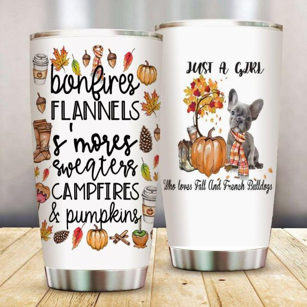Personalized Tumbler For Dog Lover She Loves Fall And French Bulldogs Travel Cup Gifts Custom Name For Thanksgiving
