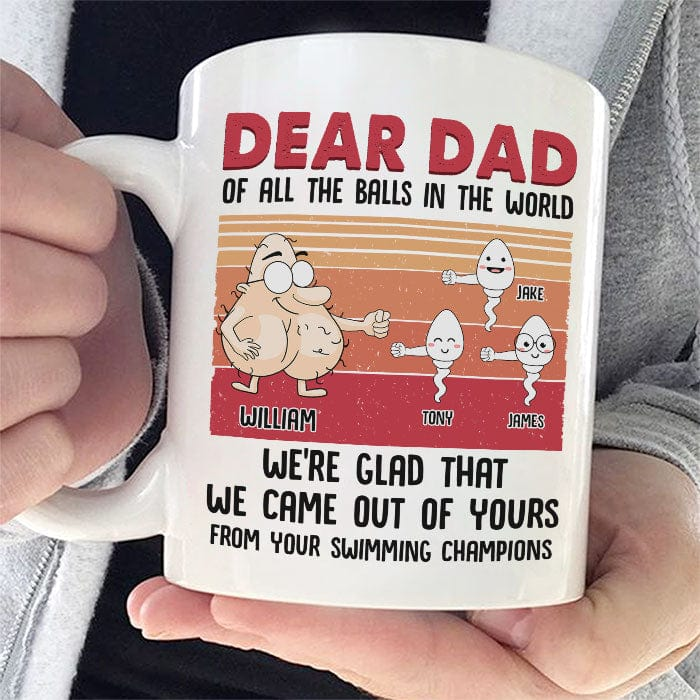 Personalized Ceramic Coffee Mug For Dad Sack And Sperm Fistbump Print Custom Kids Name 11 15oz Father's Day Cup